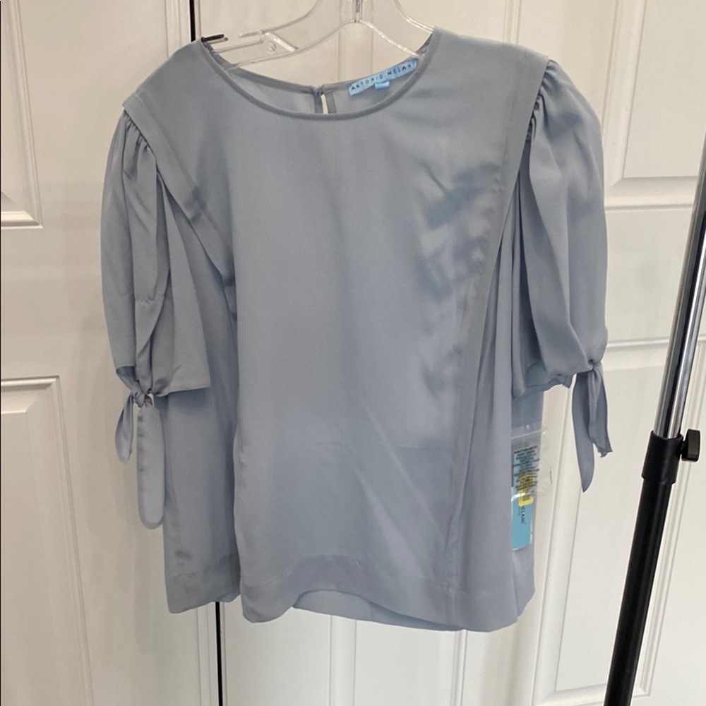 ANTONIO MELANI Blue Puff Sleeve Blouse with Tie Front